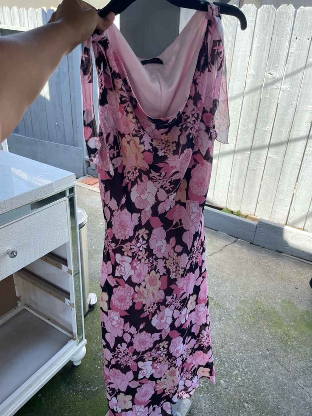 Y2K Pink Floral Cowl Neck Slip Dress